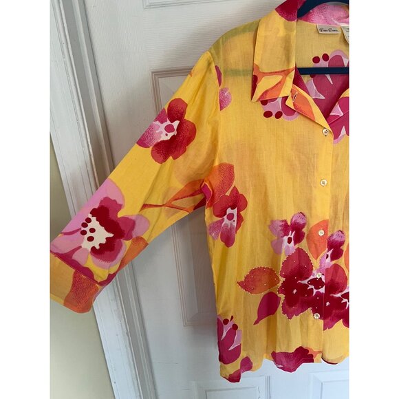 Bobbie Brooks Yellow And Red Floral Button Down Shirt Size Large - Picture 4 of 8